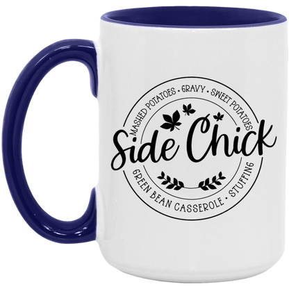 Thanksgiving Holiday Side Chick ceramic coffee mug in White/Midnight Blue