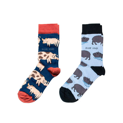 Pig and Hippo bamboo socks
