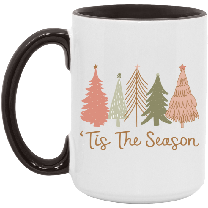 'Tis The Season Boho Christmas Trees 15 oz ceramic coffee mug in White/Black