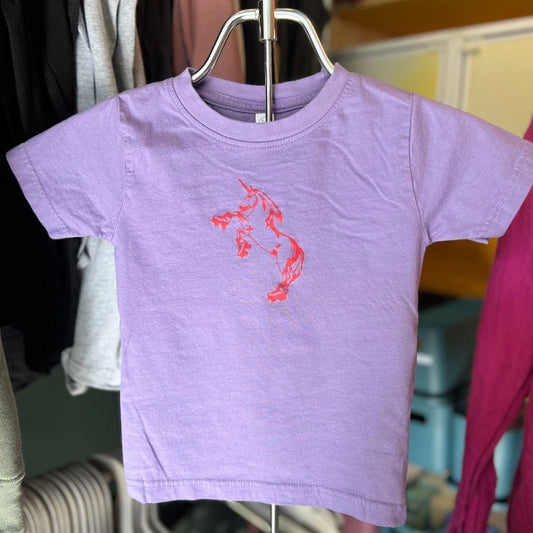Toddler Shirt - Roller Skating Unicorn - Light Purple with Neon Red Ink