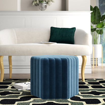 Velvet Round Ottoman with Channel Tufting - Plush Footrest & Seat for Living Room, Bedroom