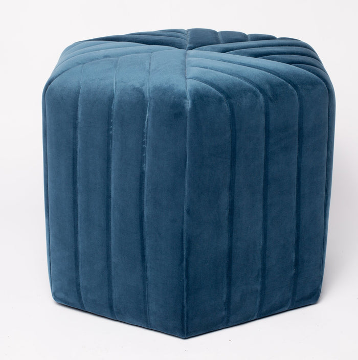 Velvet Round Ottoman with Channel Tufting - Plush Footrest & Seat for Living Room, Bedroom