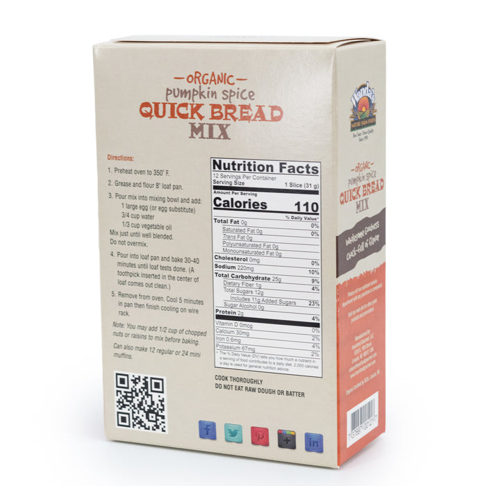 Wanda's Organic Pumpkin Spice Quick Bread Mix | Pack of 6 | 9.5 oz | Heartland Gourmet | 1402