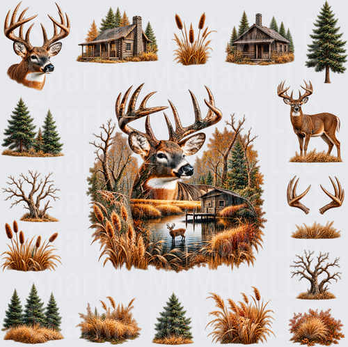 Whitetail Buck Autumn Wilderness Scene This is a 10x10 UV DTF Full Sheet