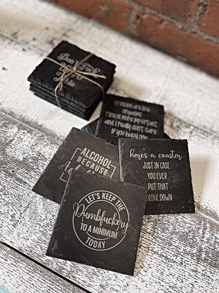 Wholesale | 5 pcs | Slate Snarky Sweary Fun Bar Coasters