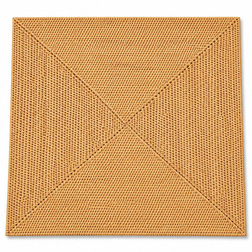 Handwoven 13-inch square wicker placemat in a natural tan finish with a detailed diagonal weave pattern.