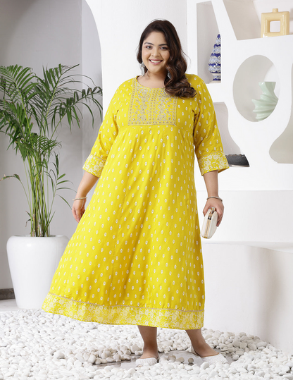 Yellow Floral Anarkali