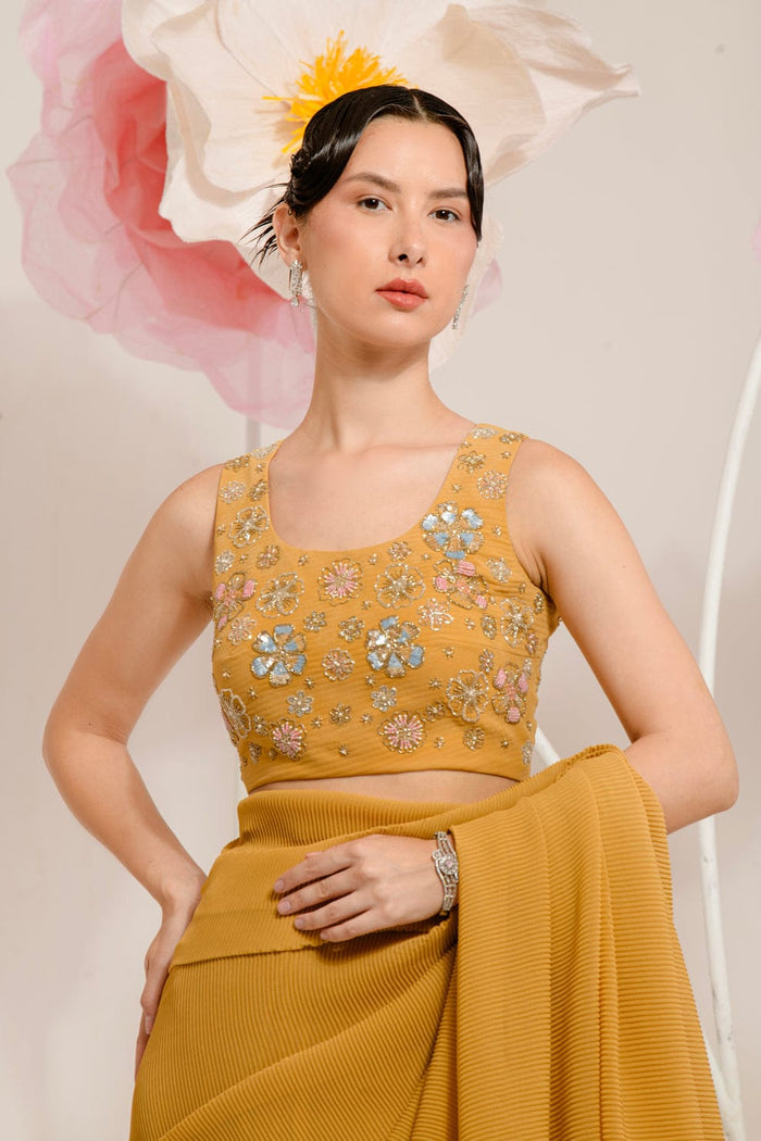 Yellow Pre-Draped Saree