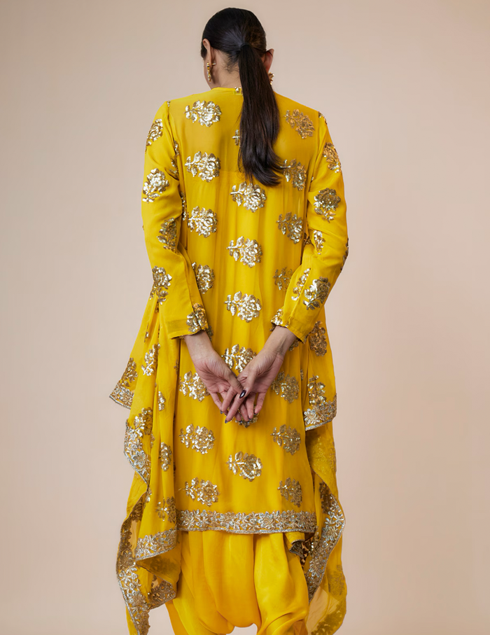 Yellow Sequinced Jacket Set