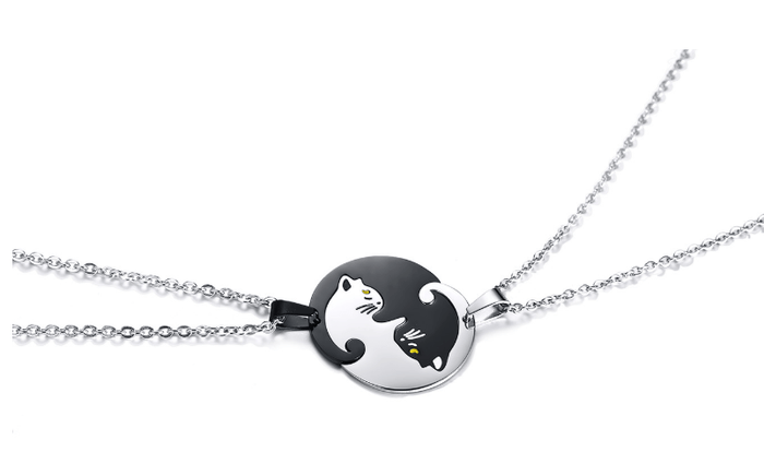 Gadget Gerbil Yin and Yang Cat Pendant Couple Necklaces