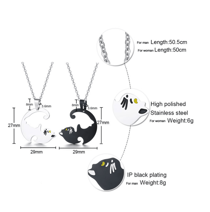 Gadget Gerbil Yin and Yang Cat Pendant Couple Necklaces
