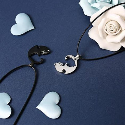 Gadget Gerbil Yin and Yang Cat Pendant Couple Necklaces