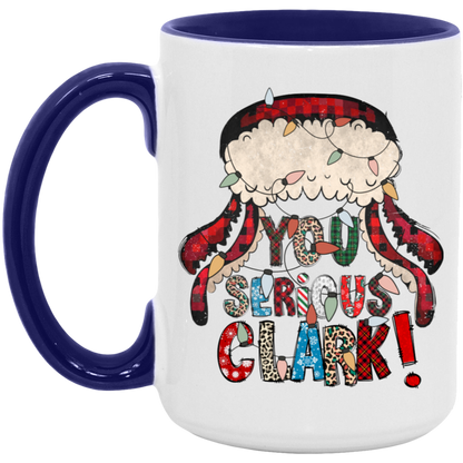 You Serious Clark Christmas 15 oz ceramic coffee mug in White/Midnight Blue