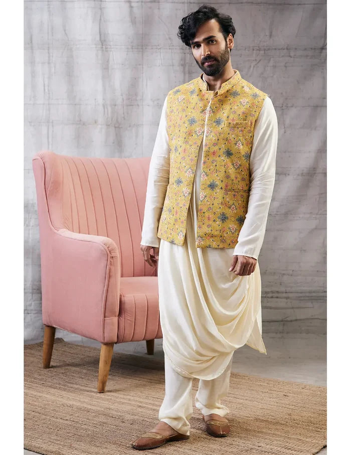 Zahra Sequin Bundi With Drape Kurta Set